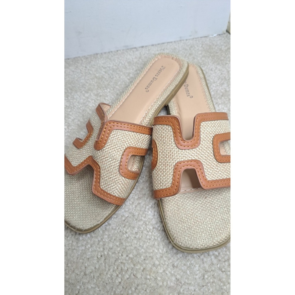 Pierre Dumas Tan Woven H-Band Slide Sandals Women's Size 7.5 M Boho Flats